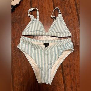 la hearts blue and white striped high waisted bikini size small